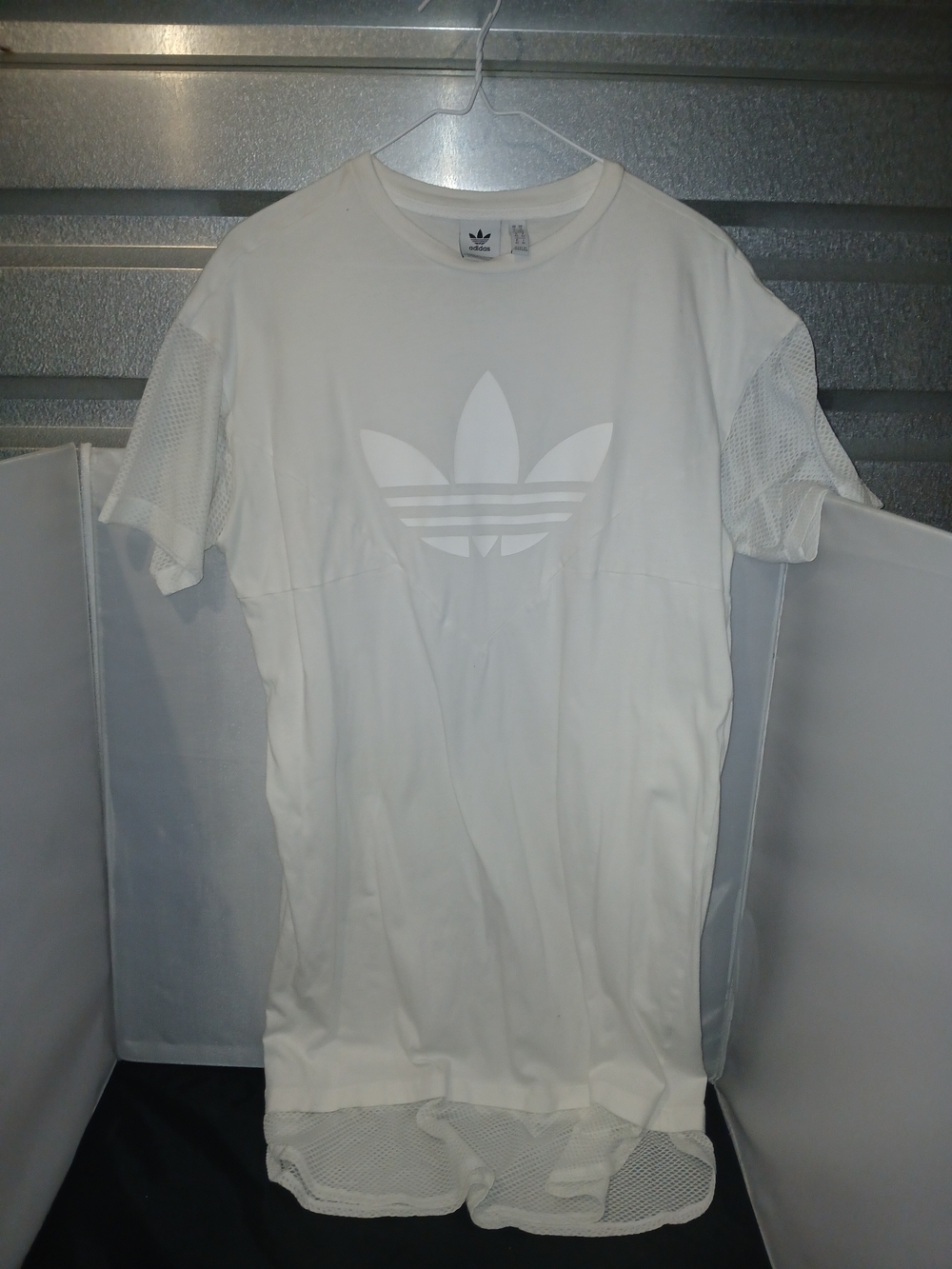 adidas Originals Tonal Trefoil Mesh Trim Longline T-Shirt Dress White Size M